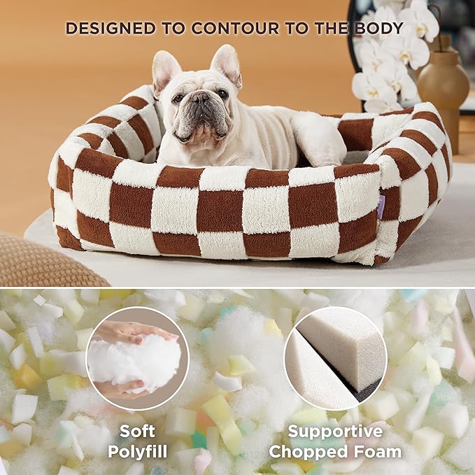 LE SURE Cute Dog Bed for Medium Dogs - Washable Pet Beds,Cozy Rectangle Orthopedic Sofa with Jacquard Shaggy Plush & Anti Slip Bottom,30x24x8inches
