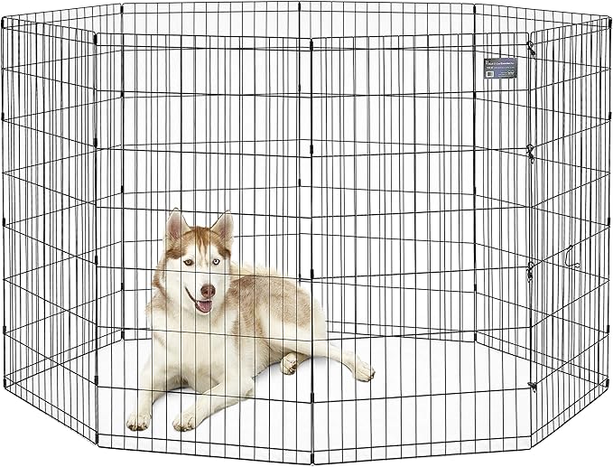 MidWest Homes for Pets Folding Metal Dog Exercise Pen, Indoor/Outdoor Playpen with No Door, Provides 16 Sq Feet of Play Space, 48-Inches Tall, Black E-Coated