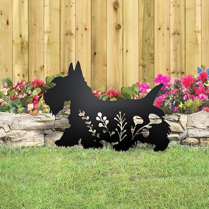 Dog Garden Stake - Unique Gift for Dog Lovers, Black Metal Outdoor Decor, Durable Yard Art Statue (Scottish Terrier)