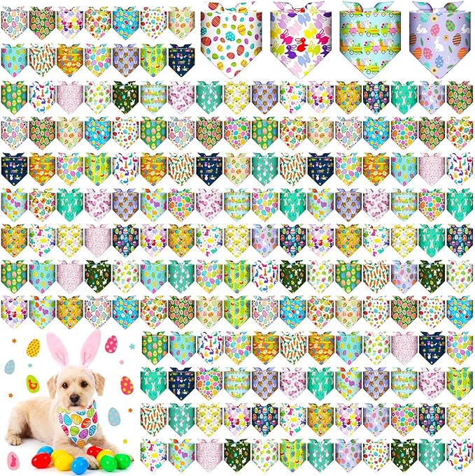 Aliceset 180 Pack Easter Dog Bandana Bulk, Easter Bandanas for Dog, Washable Adjustable Pet Triangle Scarf Bib for Small Medium Large Puppy Holiday Costumes Accessories