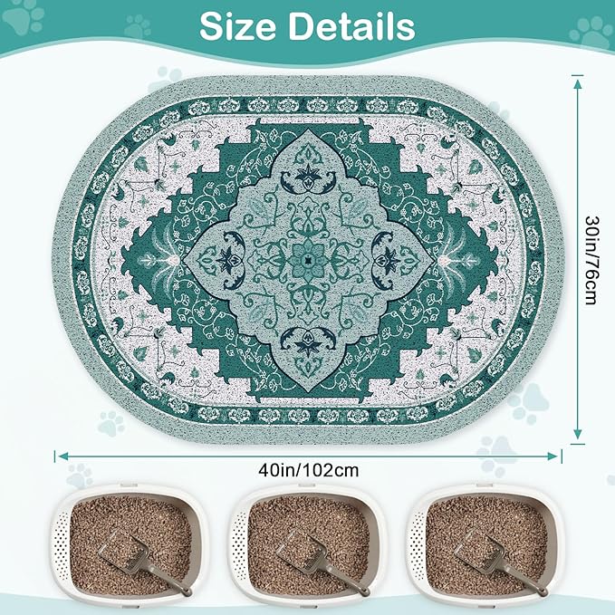 Bienbee Cat Litter Mat, 40" x 30" Jumbo Size Litter Box Mat Rug with Non-Slip Bottom, Urine and Water Proof, Easy to Clean Cat Supplies Essentials for Indoor Kitty Kitten Floor,Green XL