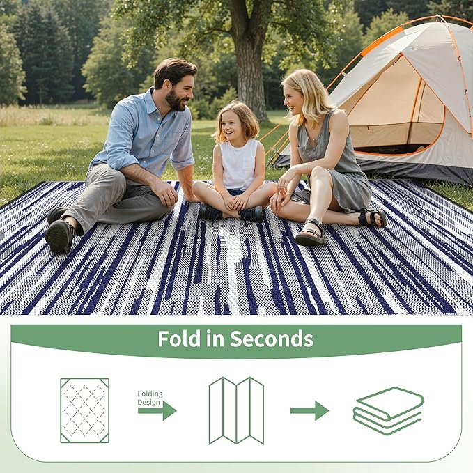 GENIMO Outdoor Rug for Patio Clearance, 8'x10' Waterproof Camping Mat, Reversible Plastic Straw Rugs for RV, Camper, Balcony, Backyard, Picnic, Deck (Blue White)