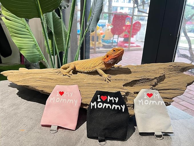 Bearded Dragon Carrier Backpack with Security Printing Harness Set, Reptile Lizard Travel Carrier (Black, Mommy Harness)
