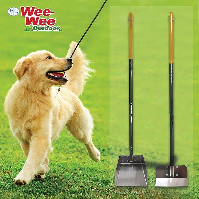 Four Paws Stainless Steel Long-Handled Dog Pooper Scooper Rake, Spade, & Pan 3 Piece Set, Pet Waste Pickup Tool, 38" x 10"