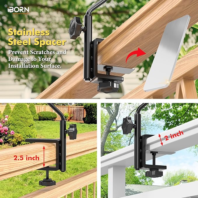 iBorn Bird Bath for Outside,Deck Mounted Bird Bath 12in，Birds Baths for Outdoors with Adjustable Clamp 3.2in，BPA-Free Bowl，360°Swivel & Adjustable Height Bracket，Detachable Birds Baths, Pack of 1