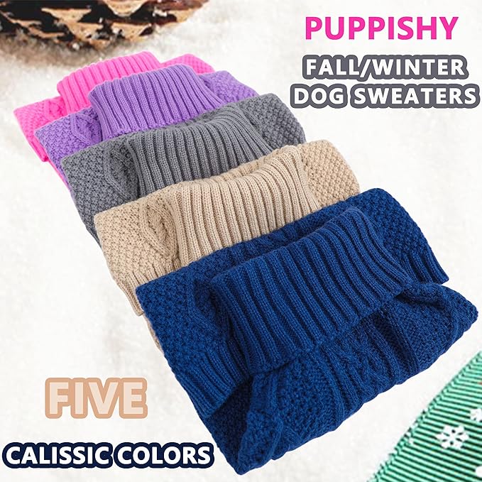 Dog Sweaters for Small Dogs Knit Puppy Sweater Fall Winter Dog Clothes Warm Sleeveless Chihuahua Clothes Doggy Turtleneck Pullover Sweater Solid Twisted Pet Cat Outfit(Purple, X-Small)