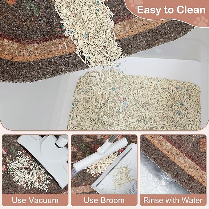 Bienbee Cat Litter Mat, 24" x 15" Litter Box Mat Rug with Non-Slip Bottom,Urine and Water Proof, Easy to Clean Cat Supplies Essentials for Indoor Kitty Kitten Floor, Brown Mushrooms M
