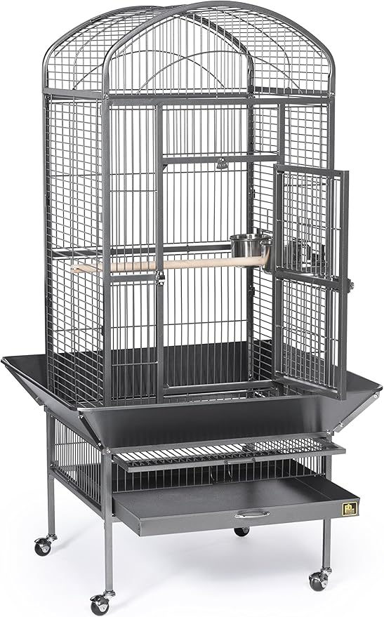 Prevue Pet Products Dometop Bird Cage - for Parrots, Conures, Caiques, Small Cockatoos, Big Bird Cage with Wheels, Indoor or Outdoor - Large, Black Hammertone