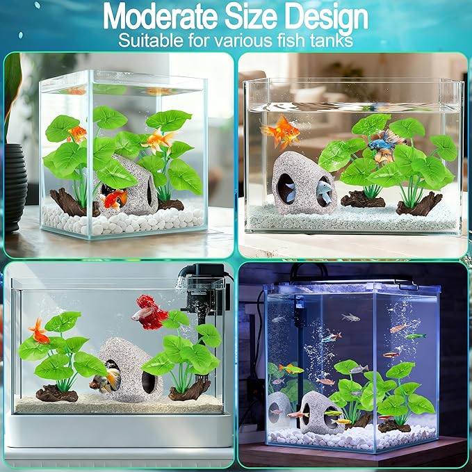MyLifeUNIT Fish Tank Decor, Silk Aquarium Plants and Hideaway Rock Cave Decor for Betta Fish Tank Accessories, Goldfish, Turtle Tank Decorations