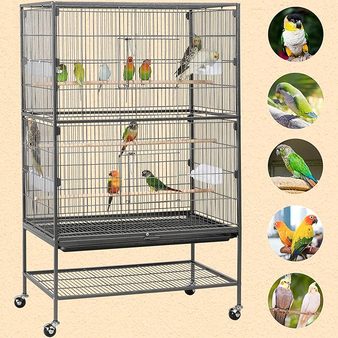 Yaheetech 52-inch Wrought Steel Standing Large Flight King Bird Cage for Cockatiels African Grey Quaker Amazon Sun Parakeets Green Cheek Conures Pigeons Parrot Bird Cage Birdcage with Stand