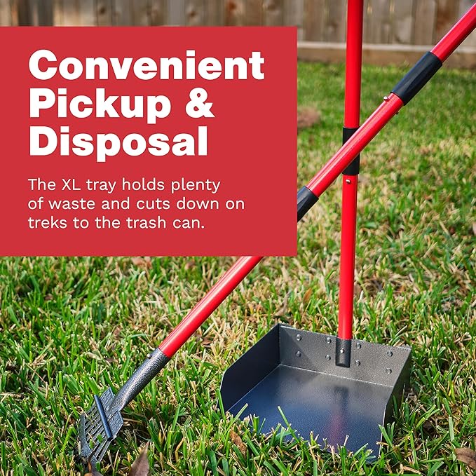 Pooper Scooper for Large Dogs, Small Dogs and Horses, Metal Poop Scooper Set with Long Handle Rake and Tray for Yard, Grass, Dirt or Gravel, Heavy Duty Aluminum Poop Picker Upper