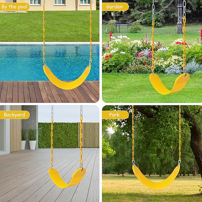 Sunnyglade 2PCS Swings Seats Heavy Duty with 66" Chain, Playground Swing Set Accessories Replacement with Snap Hooks, Support 250lb (2, Yellow)