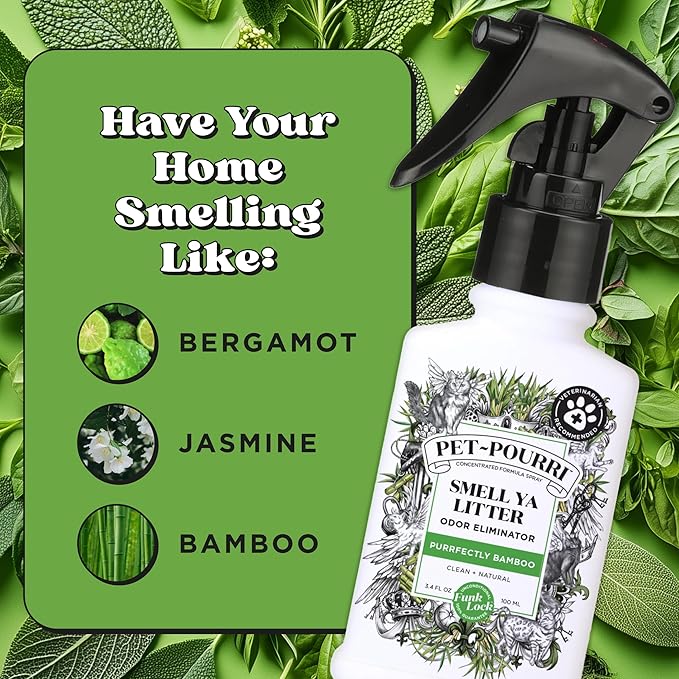 Pet-Pourri Smell Ya Litter Cat Litter Deodorizer Spray, Purrfectly Bamboo 3.4 Fl Oz, Up to 170 Uses,Pet Odor Remover Essential Oils Air,Carpet,Urine,Vet Recommended, Bergamot Bamboo Scent,(Pack of 2)