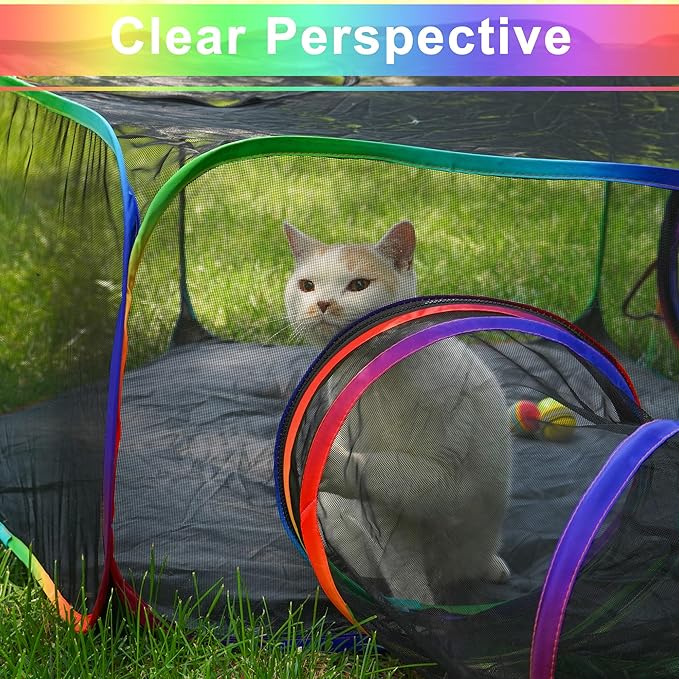 Foldable Cat Enclosure - Portable Outdoor Pet Tent with Tunnel, Breathable Mesh Playpen for Dogs, Small Rabbits, Includes Carry Bag（Color）