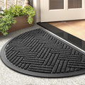 tchdio Door Mat Outdoor Indoor Entrance Doormat-Semicircular Durable Rubber Non Slip Front Door Mat for Outside Inside Entry Entryway Dirt Trapper Mat for Muddy Paws and Shoes-Black 17”x30”