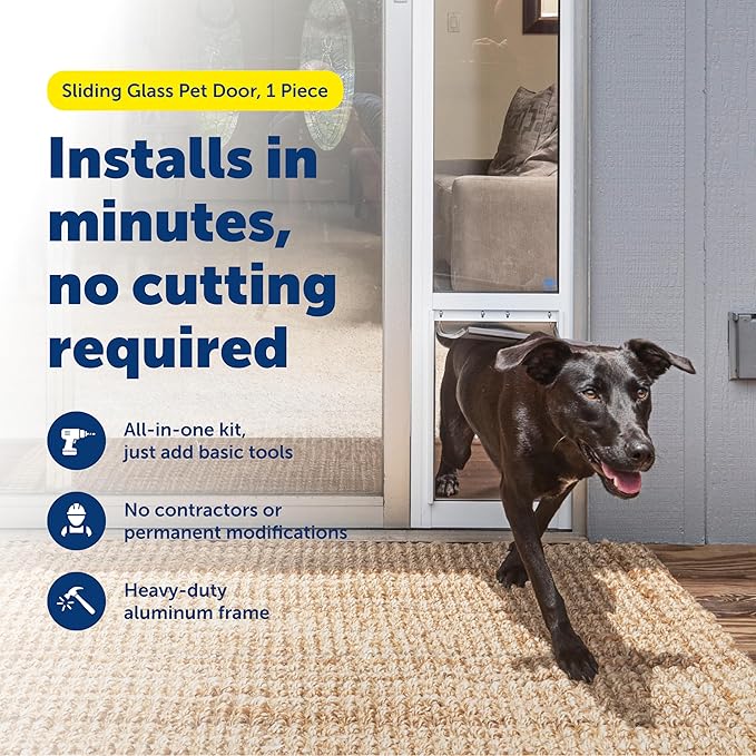 PetSafe Sliding Glass Pet Door - No-Cut DIY Install Doggy Door for Renters - Aluminum Frame - Adjustable Height 75 7/8" to 80 11/16" - Ideal for Medium Dogs Up to 40 lb - Bronze