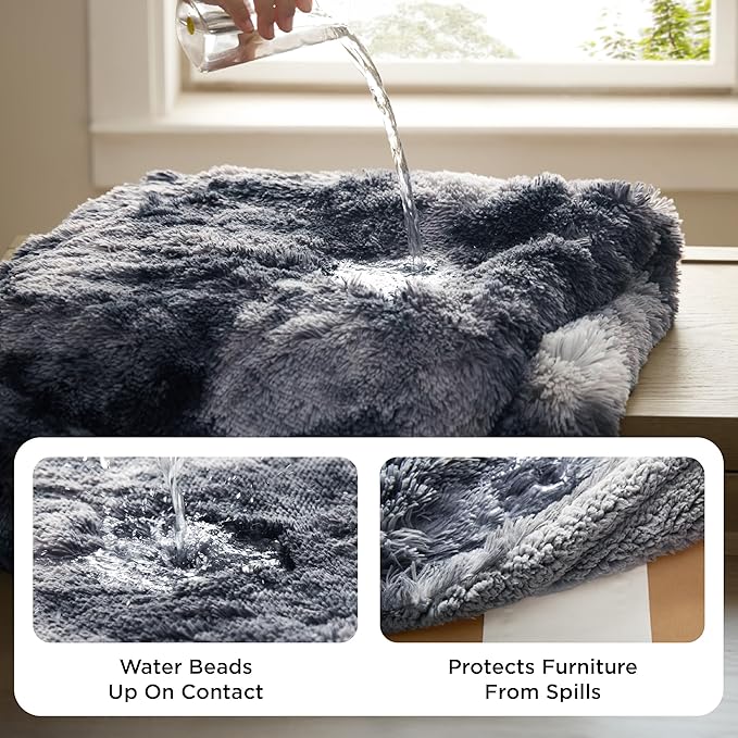 Bedsure Waterproof Dog Blankets for Medium Dogs Washable - Cat Blanket for Couch Protector Long Faux Fur, Calming Soft Reversible Throw Furniture Protection for Puppy Pet, 30"x40", Tie-dye Grey