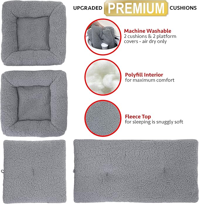Kitty City Large Stackable Cat Condo & Cube House, Modular Indoor Cat Furniture with Plush Washable Beds, Collapsible Cat Cave & Lounging Ottoman, Grey