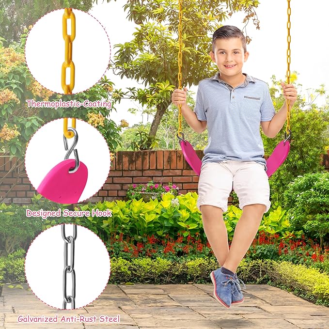 Sunnyglade 8PCS Swings Seats Heavy Duty with 66" Chain, Playground Swing Set Accessories Replacement with Snap Hooks, Support 250lb (8, Pink)