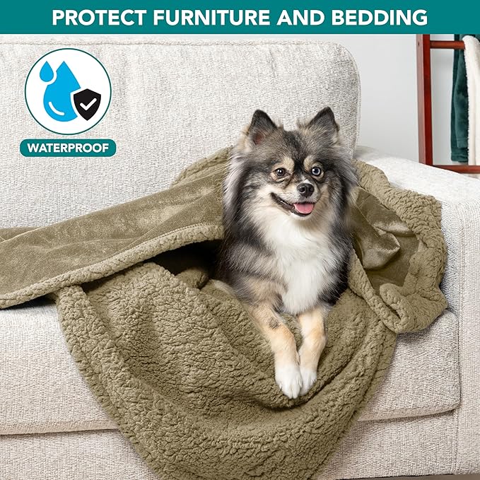 PetAmi Waterproof Dog Blanket for Small Medium Dog Puppy Cat Throw for Couch Cover Leakproof Protection, Sherpa Fleece, Reversible Soft Washable 29x40 Taupe Taupe