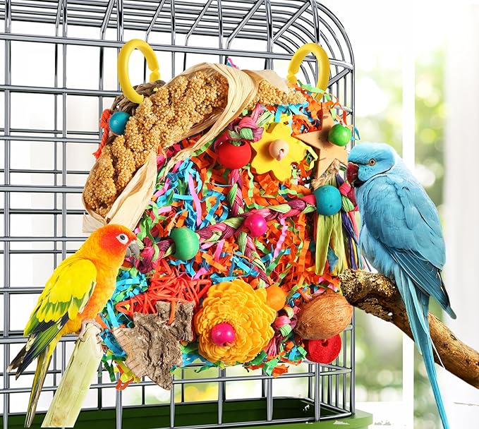 Bird Toys, Parakeet Toys Bird Foraging Toys Grass Mat Climbing Wall for Parakeet,Parrot,Cockatiel,Conure,Lovebird,Budgie Cage Small to Medium Birds (Twinkle Star)