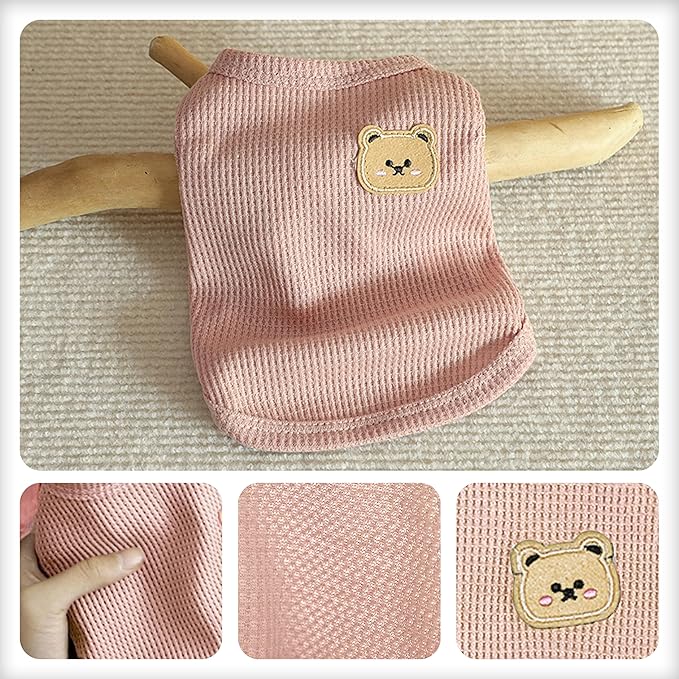 Waffle Knit Cat & Dog T Shirt for Small Dogs, Stretchable Puppy Shirt for Sphynx Cats & Small Breeds, Pet Clothes | Breathable Summer/Winter Apparel for Newborn(Pink Large)