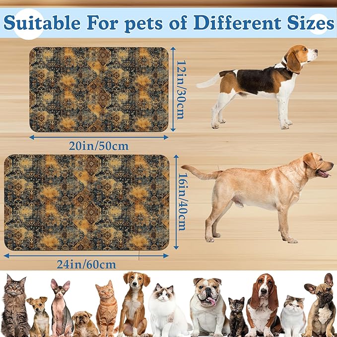 Grunge Boho Pet Feeding Mat for Floors–Christmas Stocking Absorbent Quick Dry Dog Cat Bowl Mat for Food and Water, Non Slip Waterproof Base, Mess-Free Feeding Accessories 12"x20"
