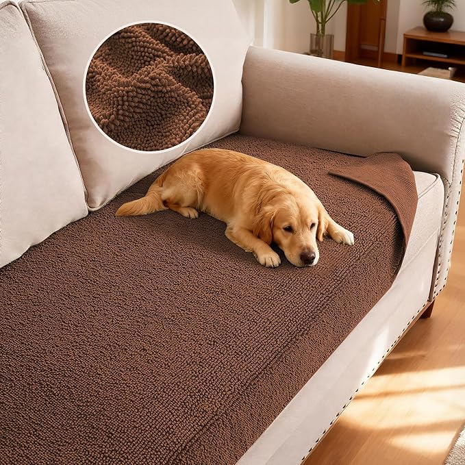 H.VERSAILTEX Non Slip Pet Couch Cover Chenille Dog Bed Protector Thick Soft Sofa Slipcover Pet Friendly Washable Couch Cushion Covers for Pets (30" x 70", Caramel)