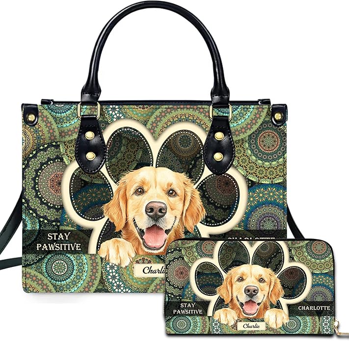 Personalized Pet Mom Leather Handbag – Custom Name Dog Cat Photo Purse, Pet Lover Gifts for Women, Christmas