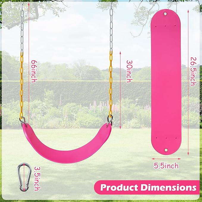 Sunnyglade 8PCS Swings Seats Heavy Duty with 66" Chain, Playground Swing Set Accessories Replacement with Snap Hooks, Support 250lb (8, Pink)