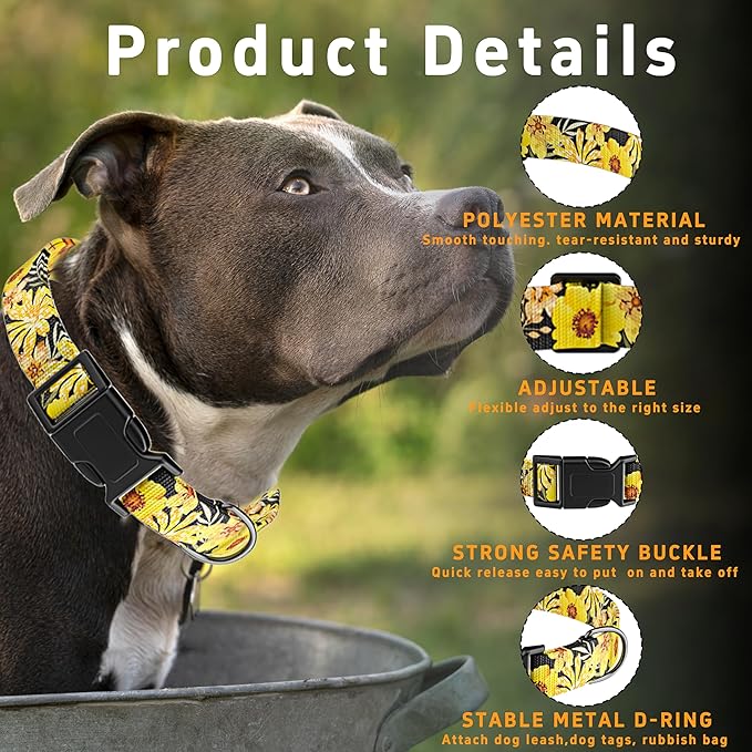 Puppy Collar for Small, Medium, Large Dogs - Soft Floral Pattern with Safety Buckle for Boys, Girls
