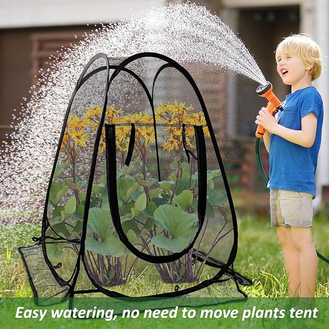 Pop Up Mesh Plant Protectors from Animals,Large Plant Netting Guard Cover with 8 Stake Crop Cage Fine Mesh Plant Tents for Protect Flower Tomato Vegetable from Deer Cat Bird Squirrel, 28x28x34 in