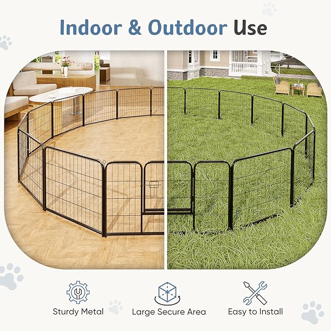 DUMOS Dog Playpen Indoor, Metal 24 Inch 16 Panels Foldable Pet Fence with Door, Outdoor Small Medium Large Dog Puppy Portable Exercise Play Pen for RV Camping, Trips, Play Yard