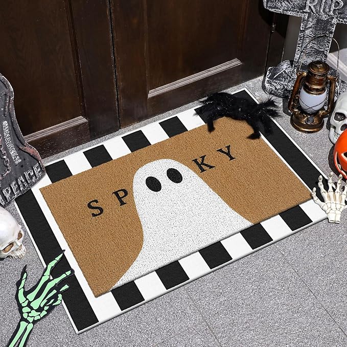 Tinideya 2 Pcs Door Mat Welcome Non Slip Coir Mats Floor Layering Doormats Seasonal for Front Porch Entryway Decor(Spooky Ghost)