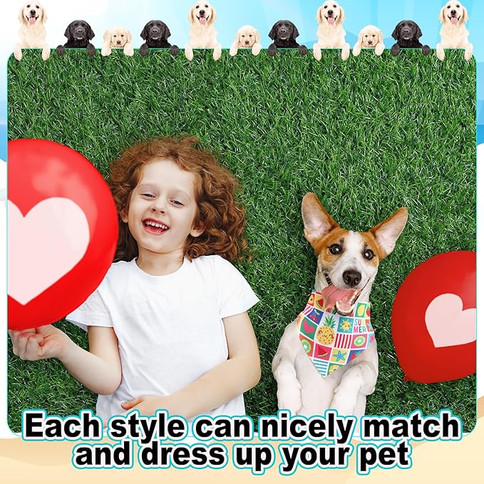Aliceset 180 Pcs Summer Pet Dog Bandana Bulk Fruit Bandanas for Dogs Adjustable Washable Tropical Pet Triangle Scarf Dog Kerchief Bibs for Small Medium Large Dog Cat Holiday Costume Accessories