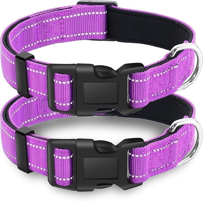 2 Pack Reflective Dog Collar with Safety Locking Buckle, Adjustable Soft Breathable Comfortable Nylon Pet Collar for Small, Medium and Large Dogs, Rosered, L