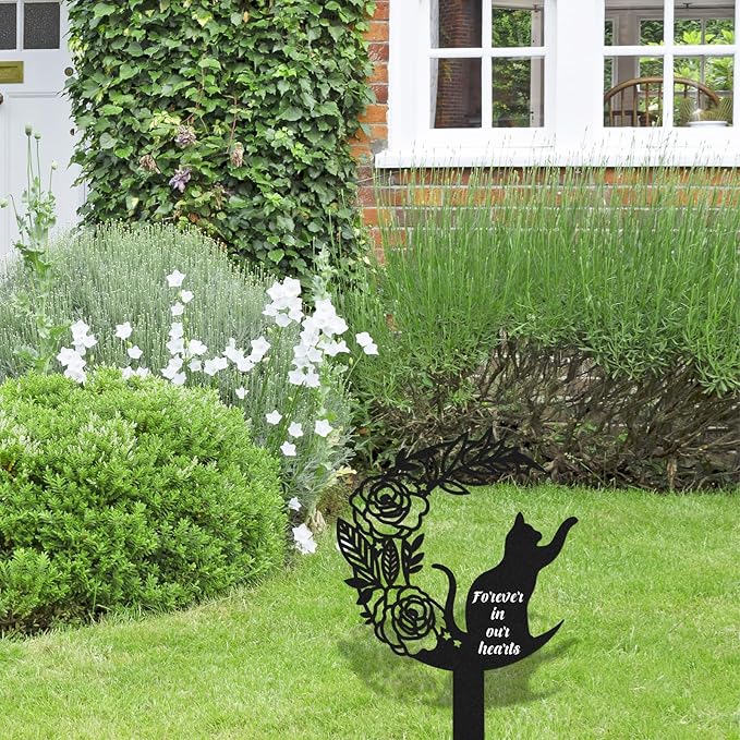 Pet Grave Markers Cat, Metal Memorial Plaques for Outdoors Garden Yard, Pet Grave Marker Decor Gifts Graveyard Remembrance Graveside Burial Stake for Pet Owner