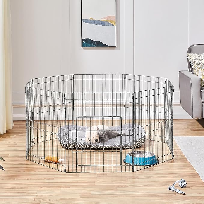 Yaheetech 24" High 8 Panel Foldable Metal Dog Exercise Pen Pet Playpen Dog Fence Outdoor & Indoor Use for Small Animals with Door Black