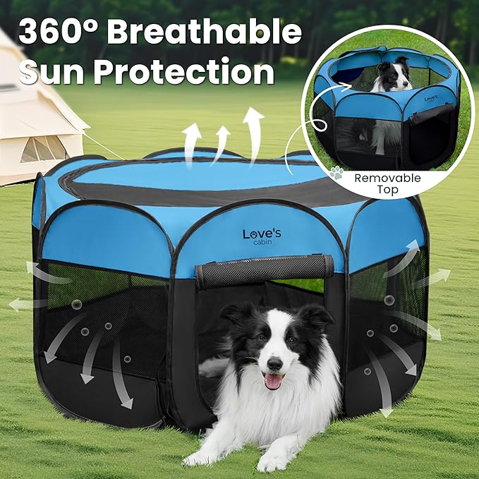 Love's cabin Pet Puppy Dog Playpen, Medium Dog Tent Crates Cage Indoor/Outdoor, Portable Playpen for Cat, Foldable Pop Up Dog Kennel Playpen with Carring Case, Removable Zipper Top, Blue