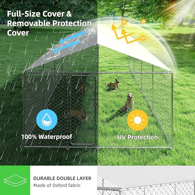 20'x10' Large Outdoor Dog Kennel, Heavy Duty Dog Enclosure with Roof, Weather Resistant Cover and Security Lock (240"x120")