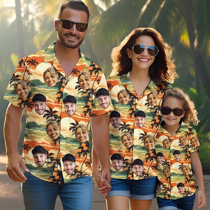 Custom Hawaiian Shirt with Face Photo Picture for Men Women Kids Youth Adult, Tropical Personalized Hawaiian Shirts Gift
