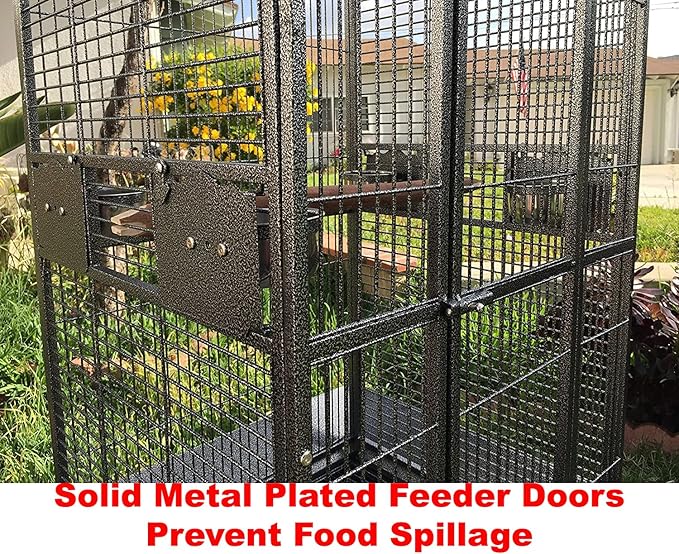 2 Color, Extra Large Wrought Iron Dome Top for Macaw Goffin's Cockatoo Cockatiels African Grey Amazon Parrots Green Cheek Conures Caique Bird Cage with Rolling Stand (Black-Vein)