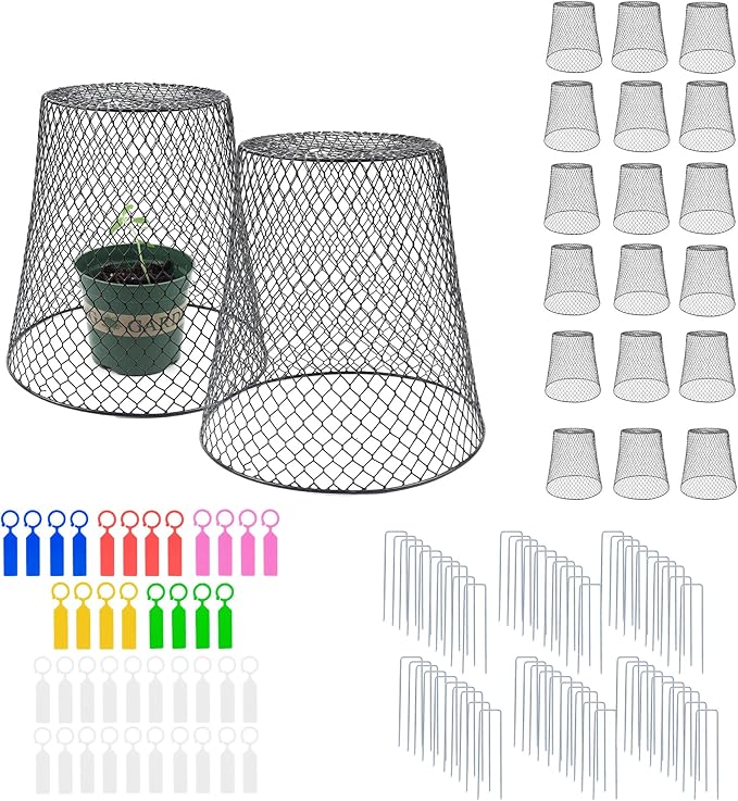 Anothera 20Pcs Chicken Wire Cloche Plant Covers, 9.2×9.2 Inches Plant Protectors from Animals, Metal Garden Plant Cages for Outdoor Plants, Keep Rabbits, Squirrels, Birds Out