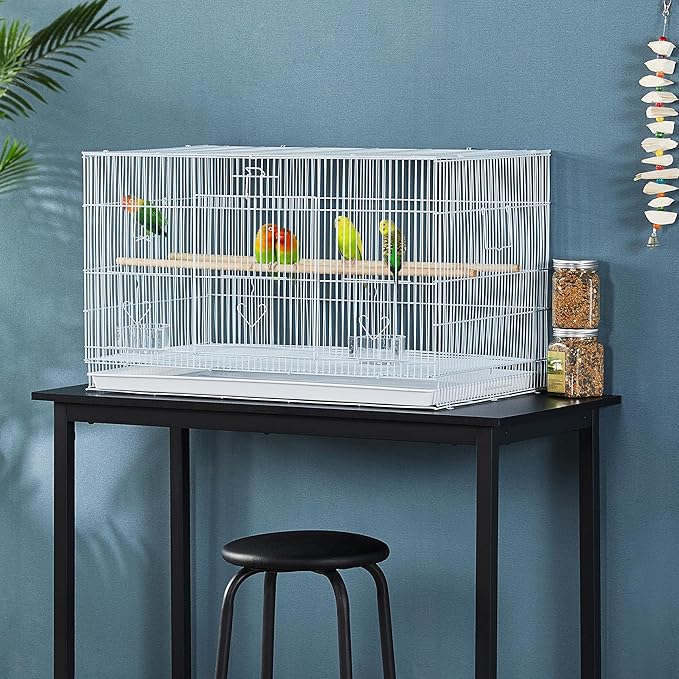 Yaheetech 30‘’ Flight Bird Cage Stackable Design for Small and Medium Birds with Slide Out Tray and Bottom Grate Budgies Cockatiels Lovebirds Canaries Parakeet Cage, White