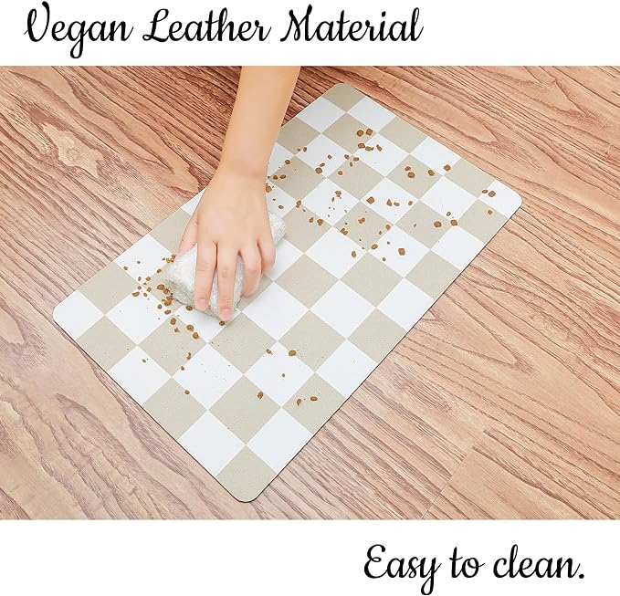Ralxion Checkered Dog Feeding Mat, Absorbent Mats for Dog Food and Water Bowl, Dispenser, Retro Aesthetic Beige Khaiki Checkerboard Pet Placemat for Dogs, Cats, Puppy Accessories, 16" X 24”