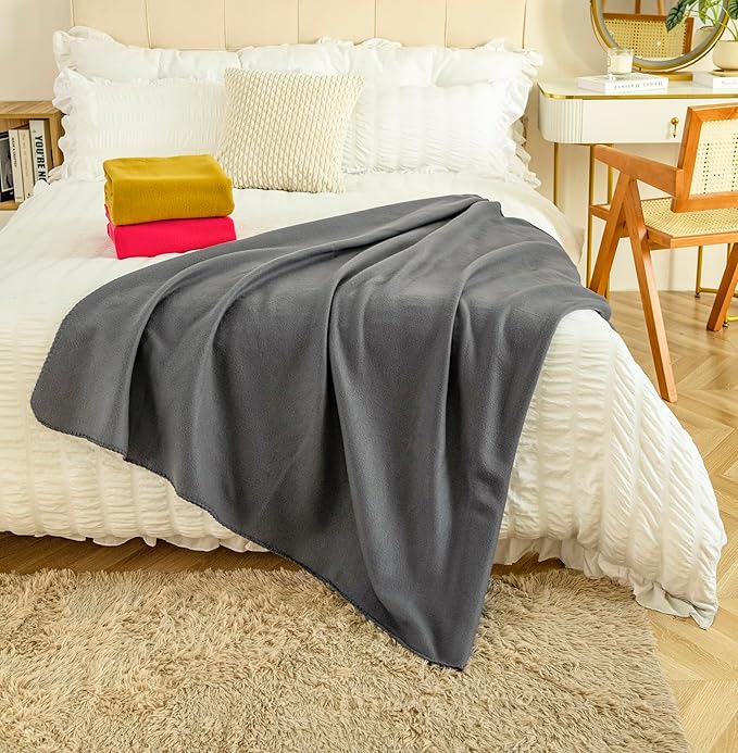 Fleece Throw Blankets Bulk Fleece Blankets Solid Wholesale Lightweight Warm Soft for Pet Bed Sofa Couch Office Wedding Gifts Travel Seasons (Mineral Grey,Pack of 6 50x60 Inches)