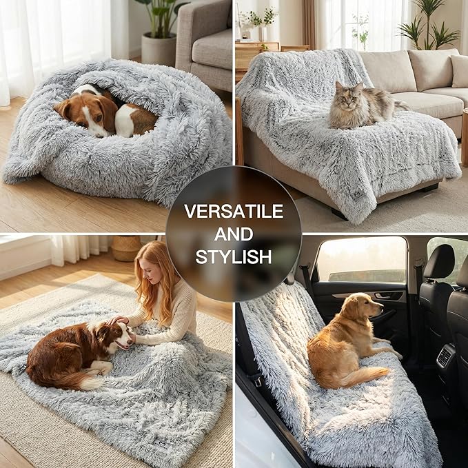 PJYuCien Dog Blankets for Medium Dogs Washable - Fluffy Fuzzy Cat Blanket for Couch, Puppy Throw for Furniture with Polyester Fleece, Super Soft Plush for Pet Kitten Doggy, Grey, 30" x 40"