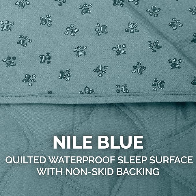 Furhaven Waterproof & Non-Slip Twin Size Mattress Cover Protector for Dogs & Cats, Washable, For Beds, Couches, & Car Seats - Quilted Twill Blanket Mattress Cover - Nile Blue, Small/Twin Size