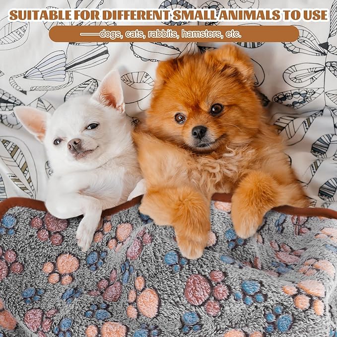 MCEAST 30 Pieces Fluffy Dog Cat Blanket with Paw Print 16 x 24 Inch, Washable Ultra-Soft Flannel Pet Throw Blankets for Small Animals, Cozy Puppy Bed Mat Warm Plush Bedding