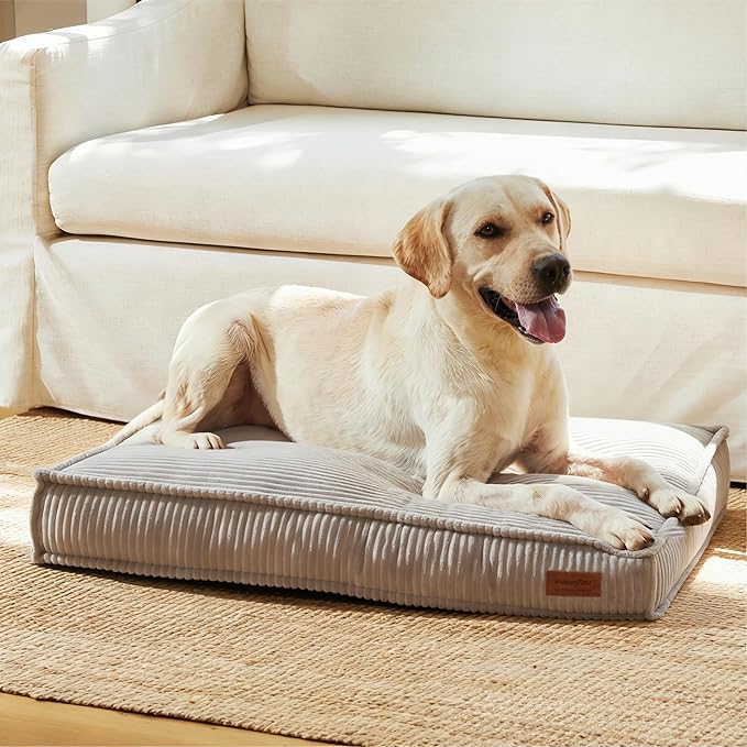 FUKUMARU 5.5-Inch Thick Dog Bed Mat, Washable Cat Bed with Waterproof Lining, Orthopedic Dog Beds for Senior Dogs, Cozy Flat Dog Kennel Bed for Crate, Non-Slip Pet Pillow Bed, Grey